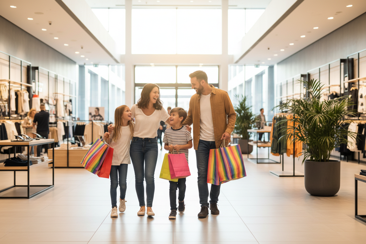happy shopping family